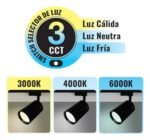 Foco Riel Negro, (Potencia Regulable 10w, 20w, 30w) 3CCT Luz cálida, neutra, fría